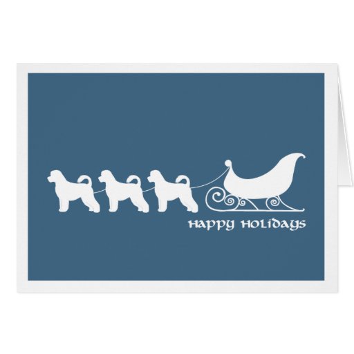 Portuguese Water Dog Pulling Santa's Sleigh Greeting Cards