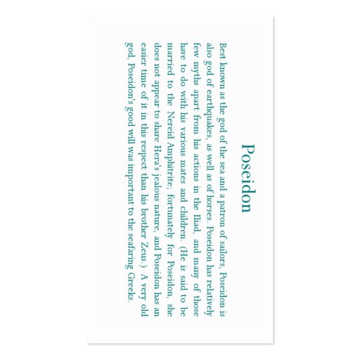 Poseidon Prayer Card Business Cards (back side)