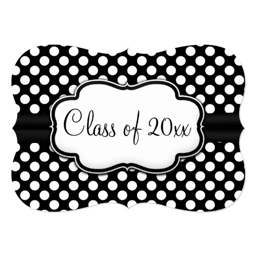 Posh Black White Polka Dot Graduation/Party Personalized Announcement (front side)