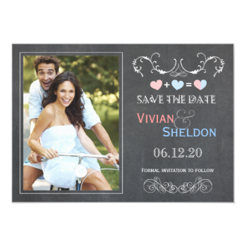Posh Charcoal Gray Chalkboard Photo Save the Date Personalized Announcement