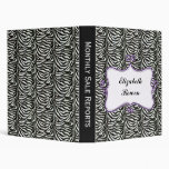 Posh chic trendy zebra stripes,purple personalized binders