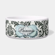 posh classy Damask princess cat food bowl petbowl