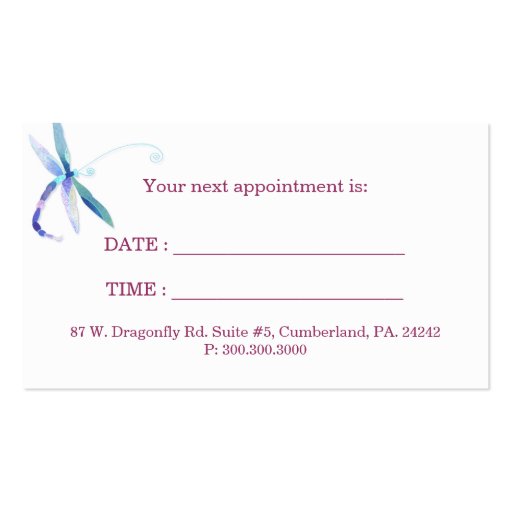 Posh Dragonfly Hair Salon Appointment Cards Business Cards (back side)