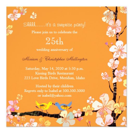 Posh Kissing Birds Surprise 25th Anniversary Party Custom Invites