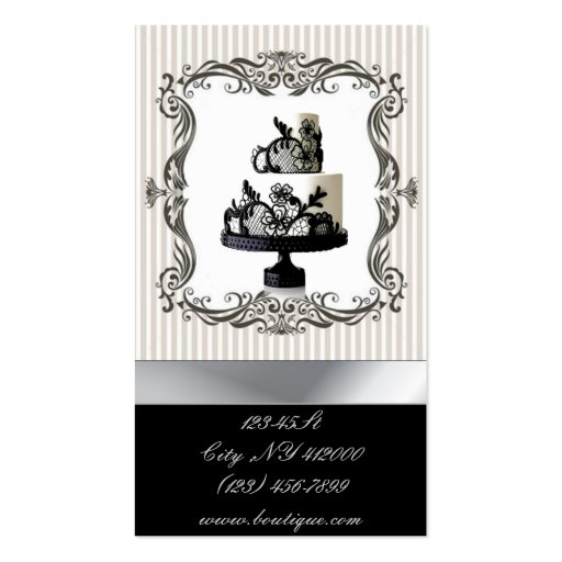 Posh Lace Wedding Cake  Bakery Business Cards (back side)