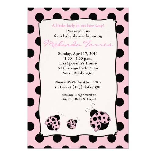 Posh Mod Ladybug 5x7 Pink Baby Shower Invitation (front side)