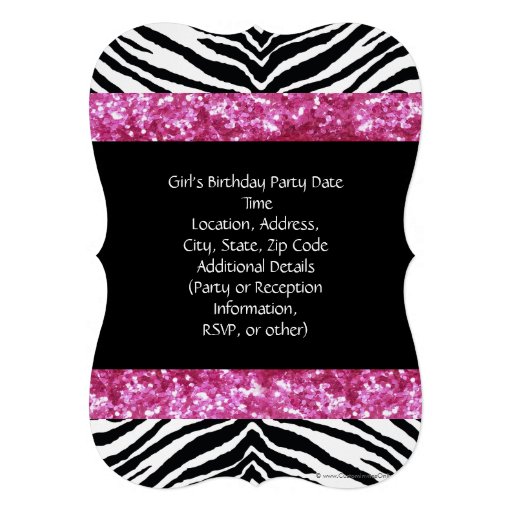 Posh Pink Sparkle Zebra Girl's Birthday Card