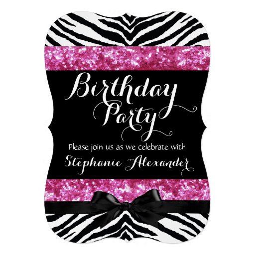 Posh Pink Sparkle Zebra Girl's Birthday Card