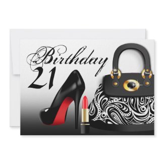 Posh Purse, High Heels and Lipstick 21st Birthday Custom Announcements