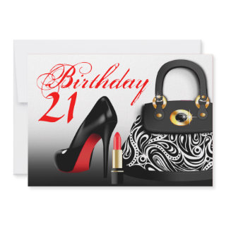 Posh Purse, High Heels and Lipstick 21st Birthday Invite