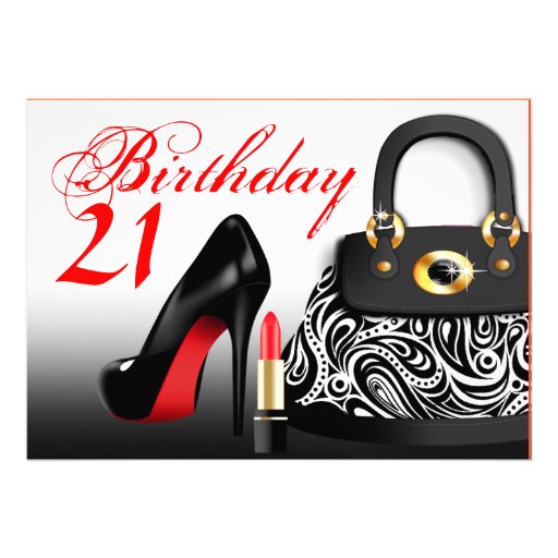 Posh Purse, High Heels and Lipstick 21st Birthday Invite