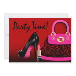 Posh Purse, High Heels and Lipstick Girls Party Personalized Invitation