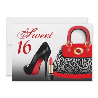 Posh Purse, High Heels and Lipstick Sweet Sixteen invitation