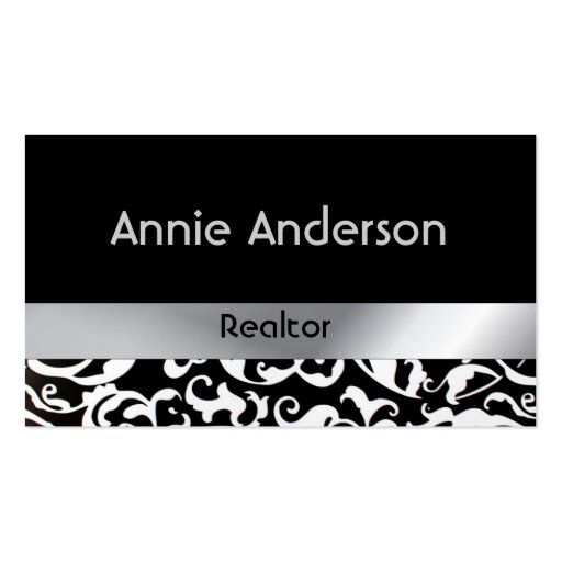 Posh Silver Damask Real Estate Business Cards