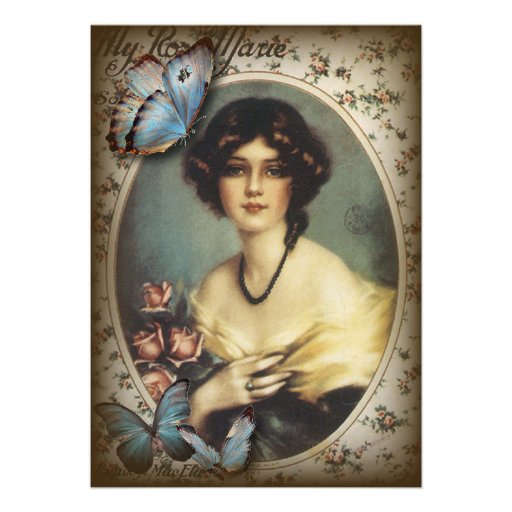 Posh Vintage Butterfly Paris Lady Fashion Announcements