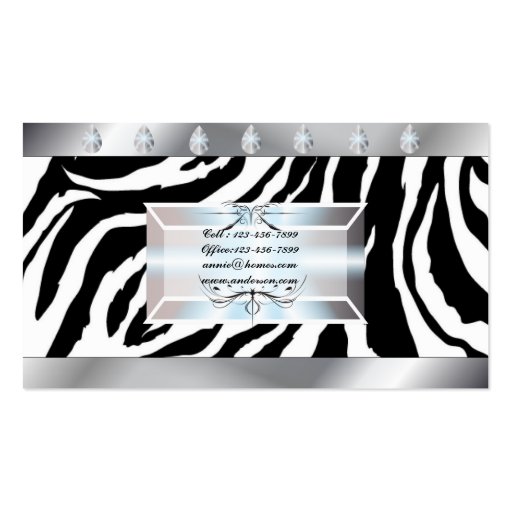 Posh Zebra Print Real Estate Business Cards (back side)