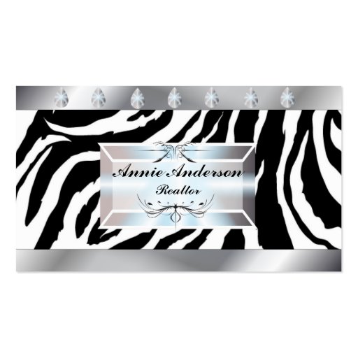 Posh Zebra Print Real Estate Business Cards (front side)