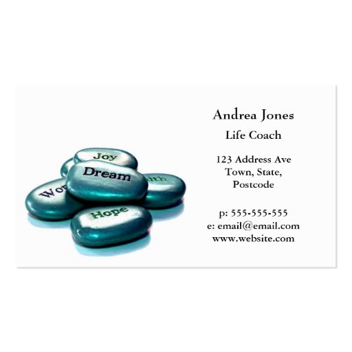 Positive word stones life coach business card (front side)