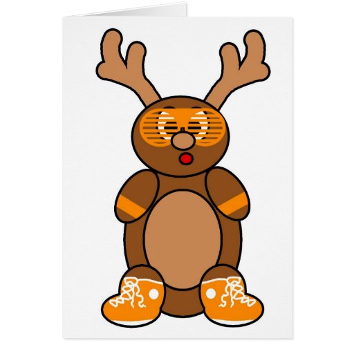 Cute little reindeer part of s posse in his 80's retro shades.  
Each card has a message inside from the North Pole for your child. Simply select the card you want and before ordering enter the child's name to the right side of the screen. The card will come pre-printed with the child's name and the selected message. If you have multiple children to order for you will have to select each individually, and there are bulk discounts available. These cards are a great way to send your children or a kid in your life a special message, and teach them how important thank you notes can be!