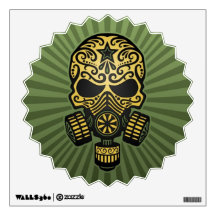 Post Apocalyptic Sugar Skull, army green Room Sticker