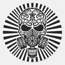 Post Apocalyptic Sugar Skull, black and white Round Stickers