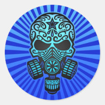 Post Apocalyptic Sugar Skull, blue Sticker