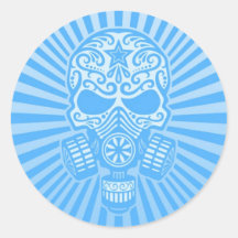 Post Apocalyptic Sugar Skull, light blue Round Stickers