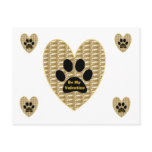 Post Card Gold Ribbed Black Paw Heart Be My Val postcards
