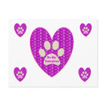 Post Card Paw Heart Pink White Glitter postcards