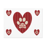 Post Card Paw Heart Red White Glitter postcards