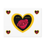 Post Card Rose on Heart Black Yellow, Be My Val postcards