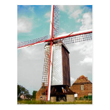 Post mill and farm buildings postcard