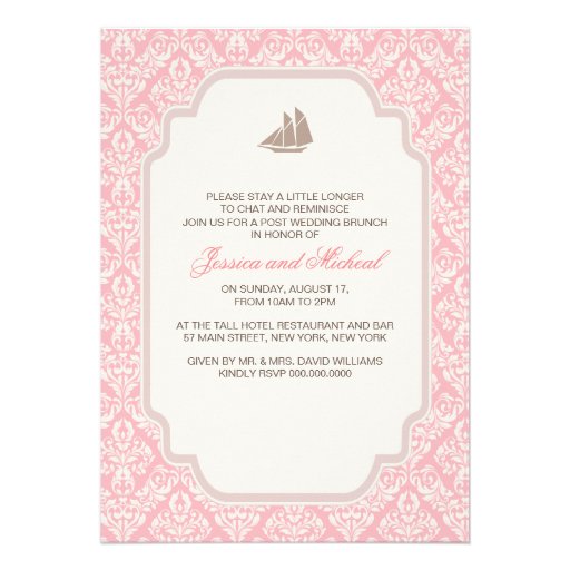 Post Wedding Brunch Invitations Pink Damask