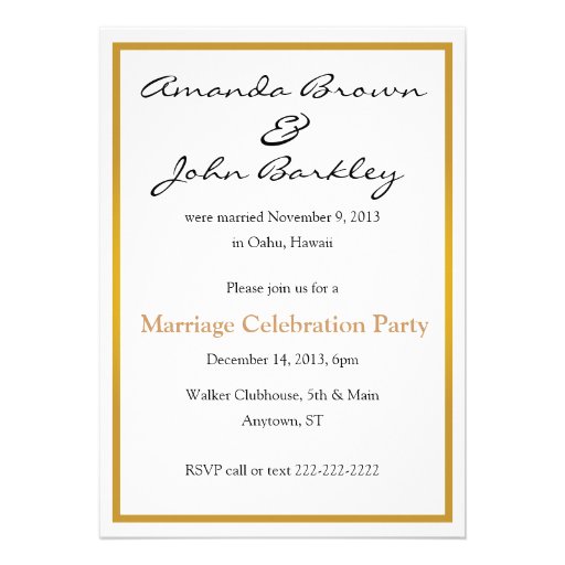 Post Wedding Marriage Celebration Party Personalized Invite