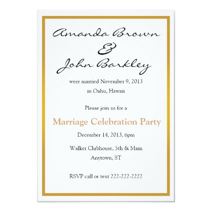Post Wedding Marriage Celebration Party 5x7 Paper Invitation Card