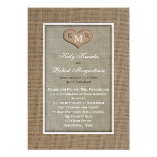 Post Wedding Reception Invitation -- Burlap