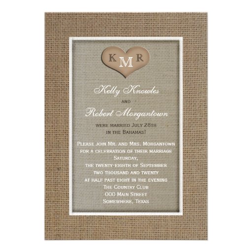 Post Wedding Reception Invitation -- Burlap