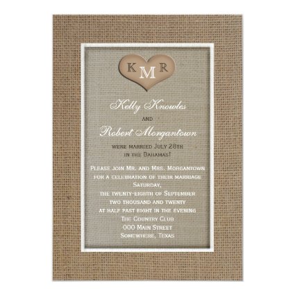 Post Wedding Reception Invitation -- Burlap 5" X 7" Invitation Card