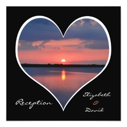 Post Wedding Reception Invitation - Heart Sunset 5.25" Square Invitation Card