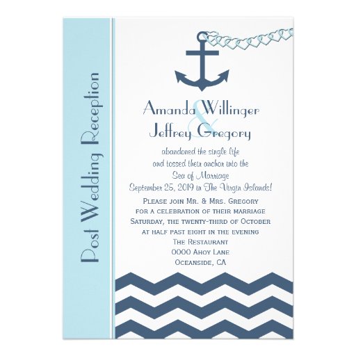 Post Wedding Reception  Invitation - Nautical (front side)
