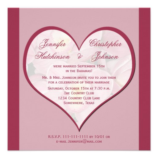 Post Wedding Reception Invitation -- Orchid Heart