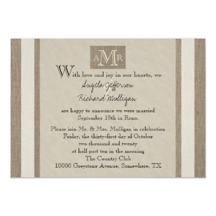 Post Wedding Reception Invitation - Parchment Look 5" X 7" Invitation Card