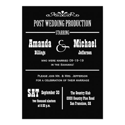 Post Wedding Reception Invitation - Theater Style