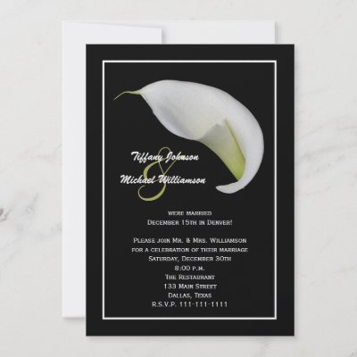 This elegant floral post wedding reception invitation features a white calla