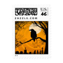 Postage -Halloween Raven by Graveyard - Orange stamp