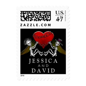 Postage - His & Her Names Skeletons & Heart by juliea2010 at Zazzle
