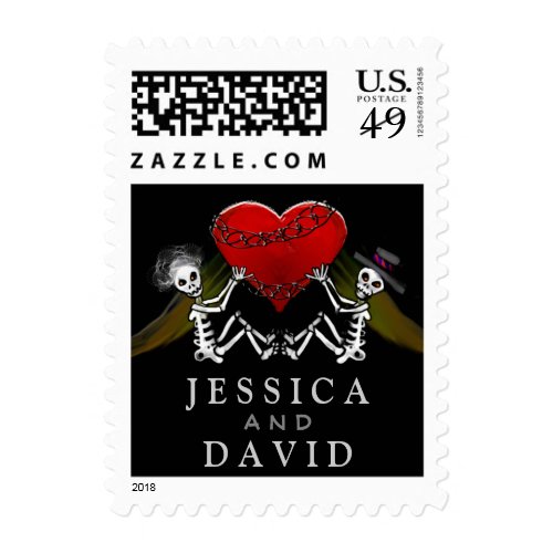 Postage - His & Her Names Skeletons & Heart Postage Stamp