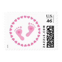 Postage: Pink babyfeet in a circle of hearts