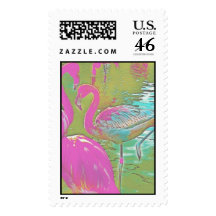 Postage Stamp Believe Colorful Flamingos