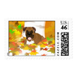 Postage Stamp Boxer Dog Autumn Leaves